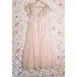 Vintage Vanity Fair Ivory Lace and Pink Sheer Robe. Beautiful. EUC.